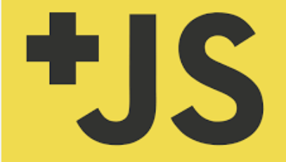 a yellow sign with js text black letters and a plus sign